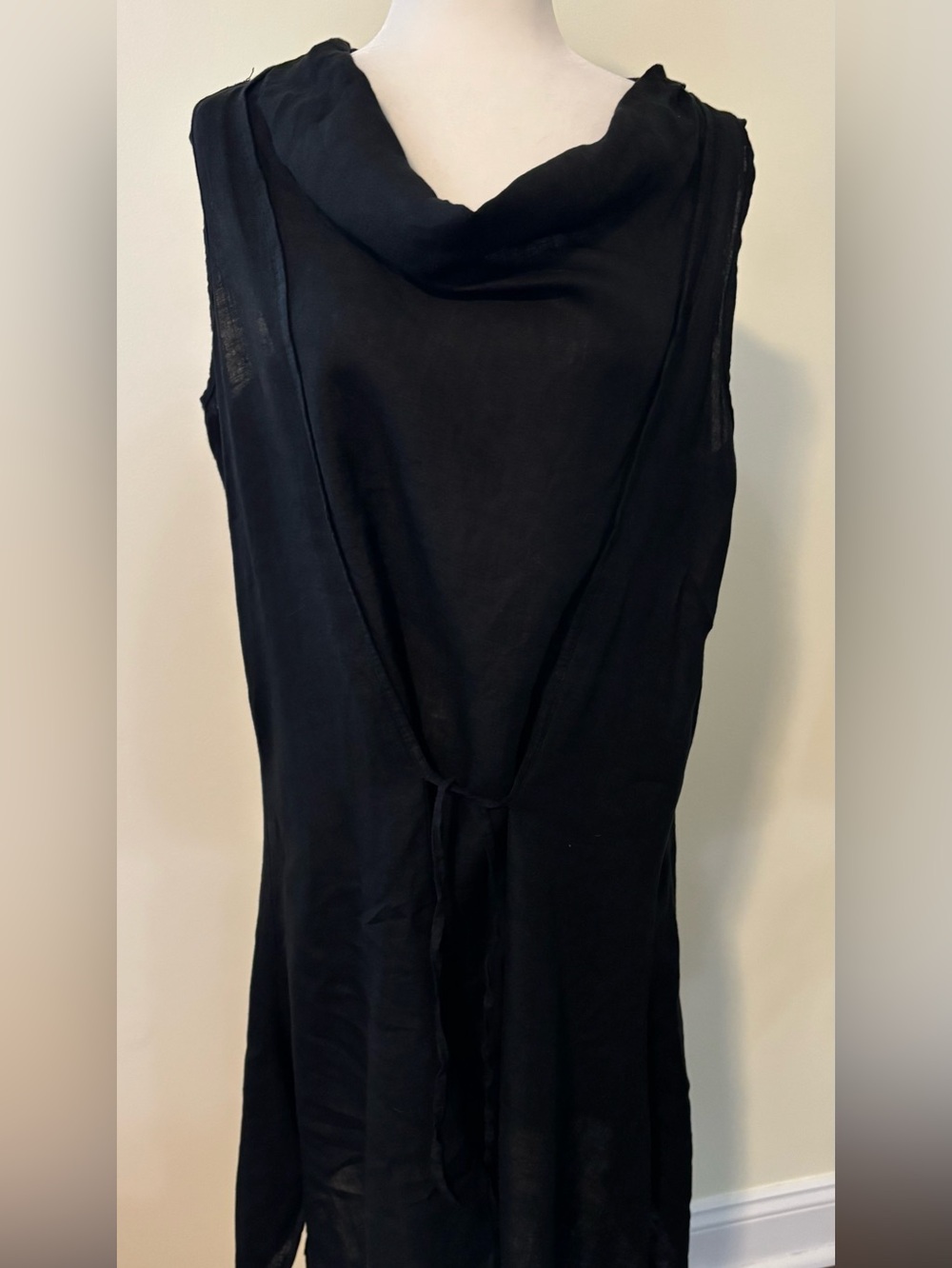 Black Linen Sleeveless Drape Neck Women's Dress